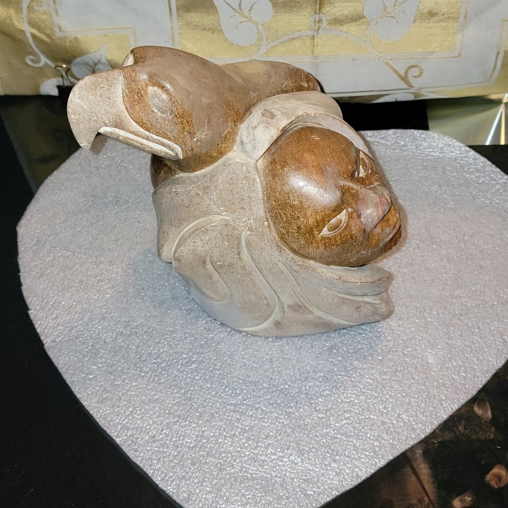 Beautiful Vintage Soapstone Sculpture Eagle/Man 7x8 Signed by Shawn Thomas